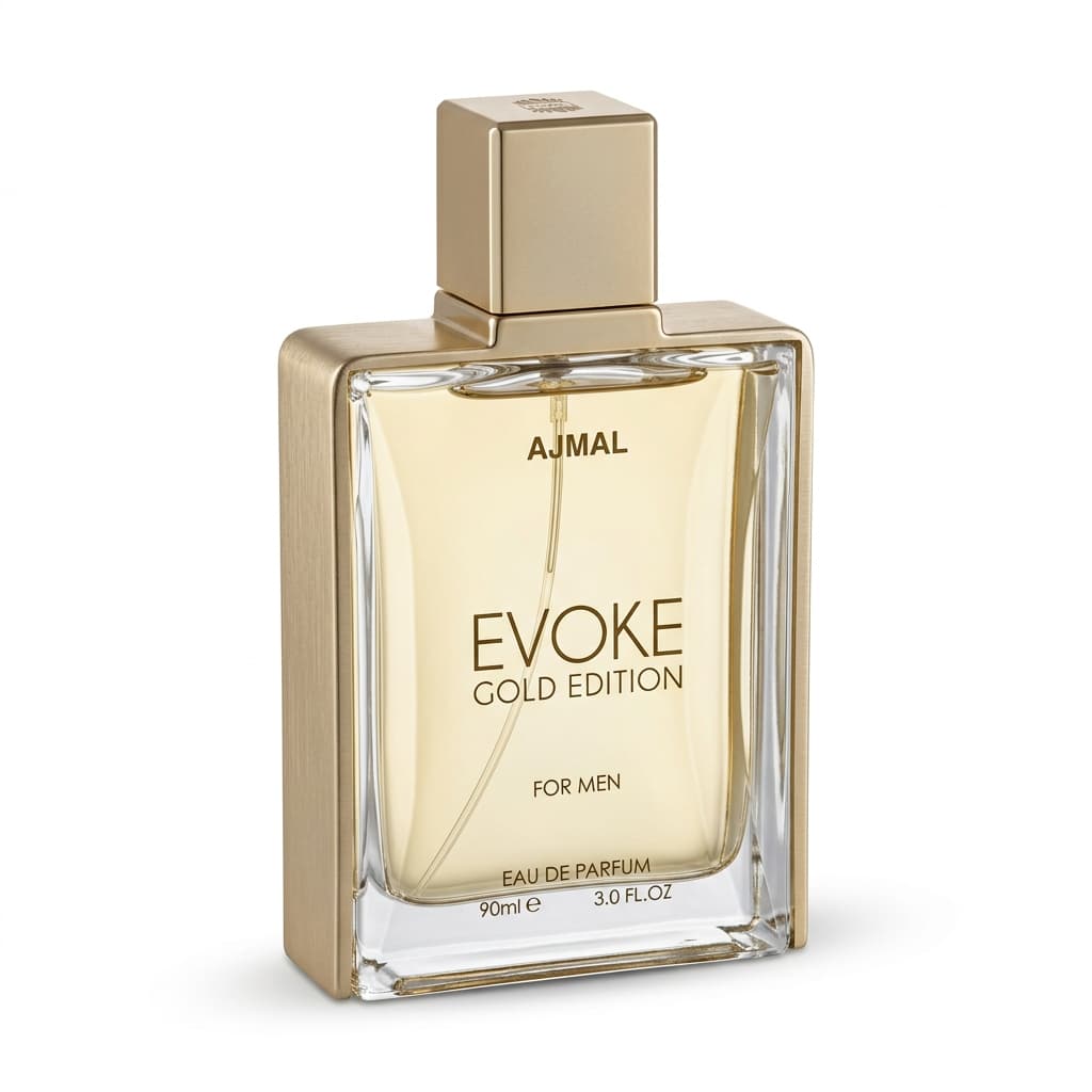 Evoke Gold luxury perfume bottle packshot